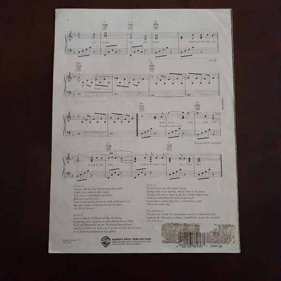 Collection of Vintage 90's Songs Sheet Music Warner Bros & Hal Leonard - Picture 3 of 11